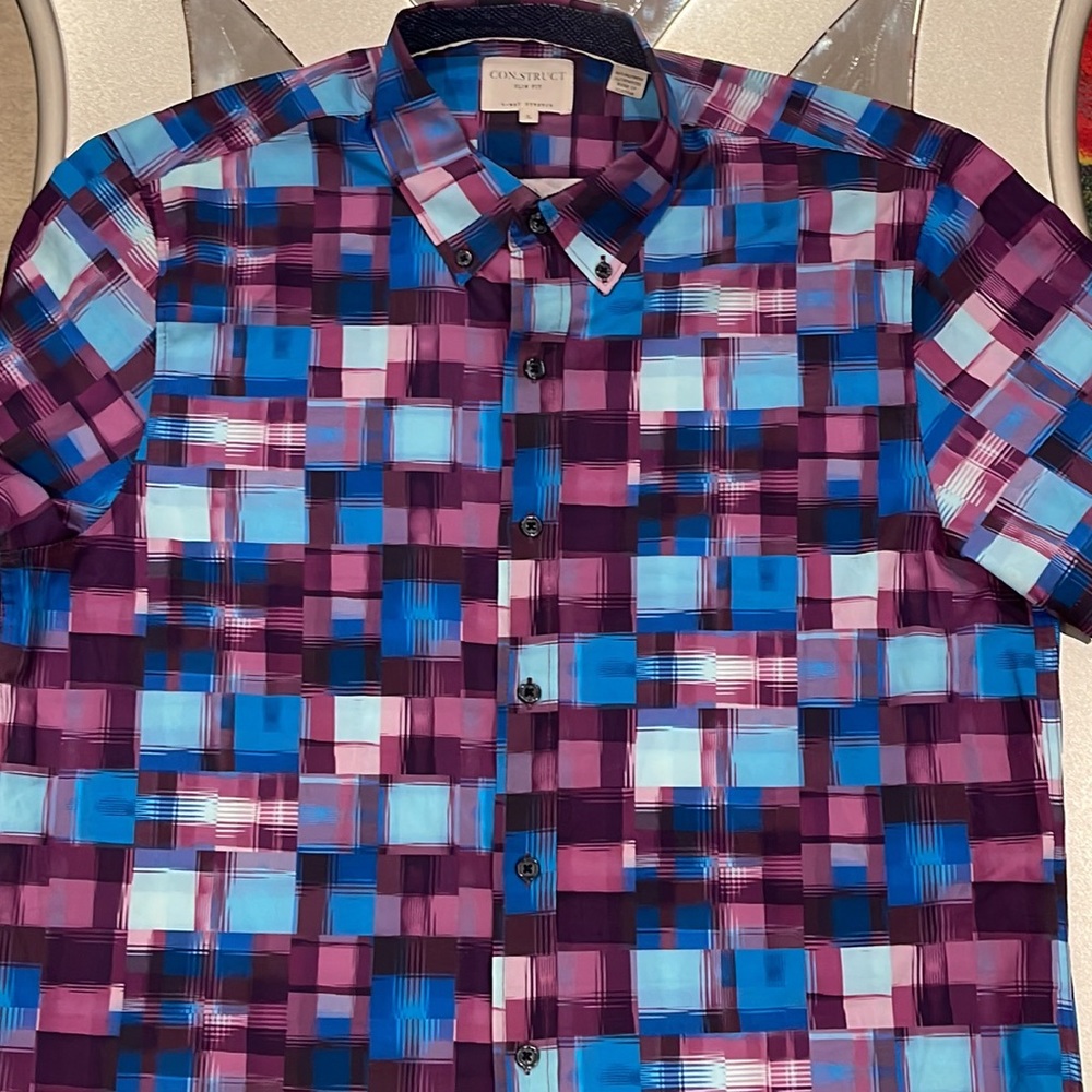 Construct Checkered, Short Sleeve Button Down Shi… - image 3